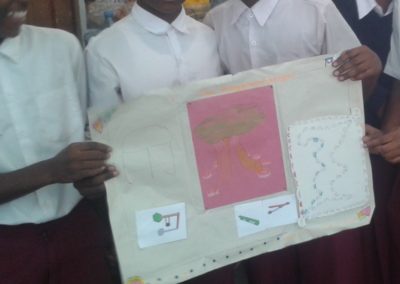 children proudly holding their poster with designs for the playspace